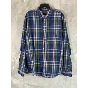 BANANA REPUBLIC Men's Navy/Green Untucked Slim-Fit Button-Up Flannel Shirt SZ XL